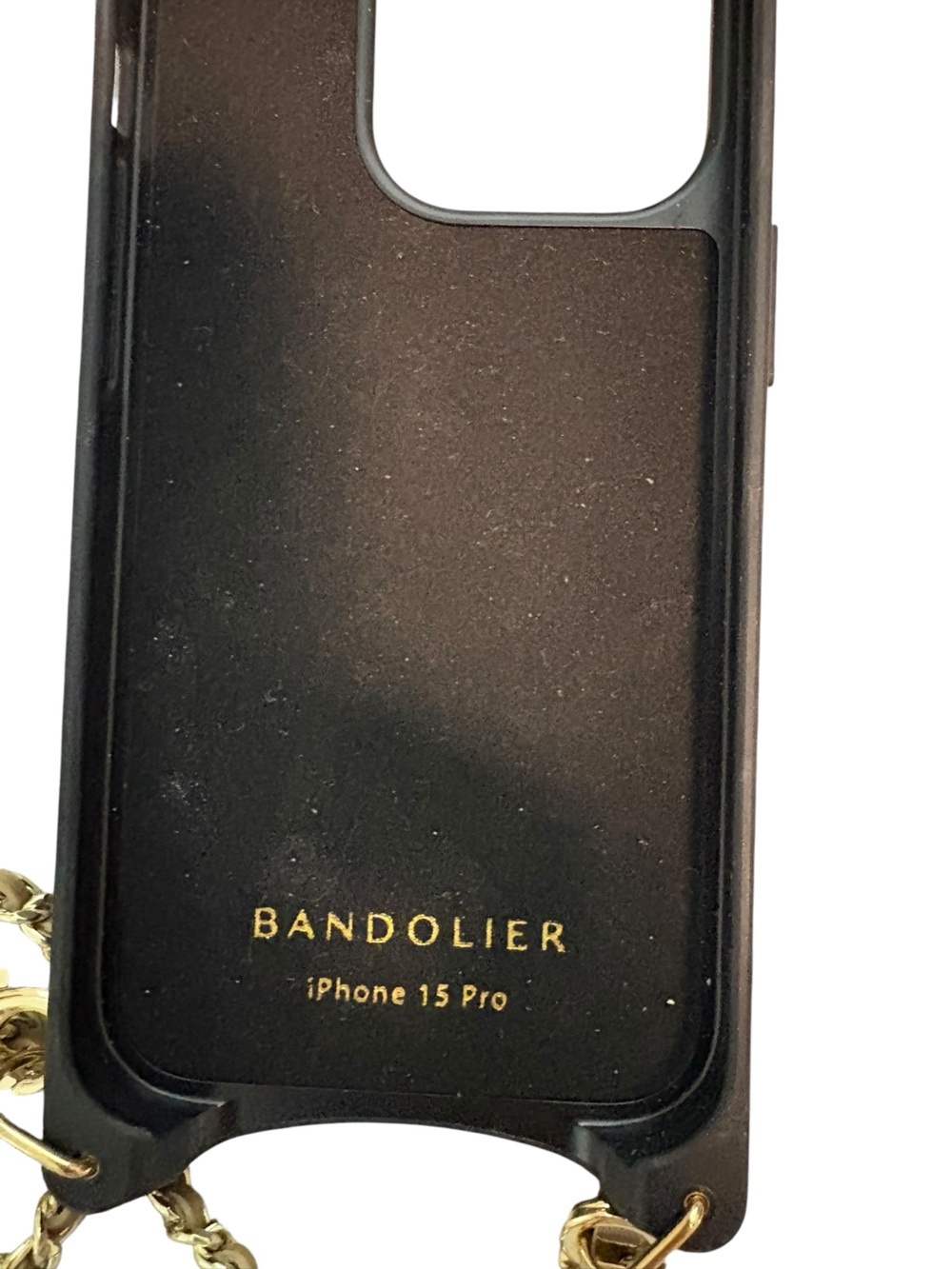Bandolier Hailey Crossbody Black Pebble leather IPhone 15 Pro Case Gold - Picture 2 of 3